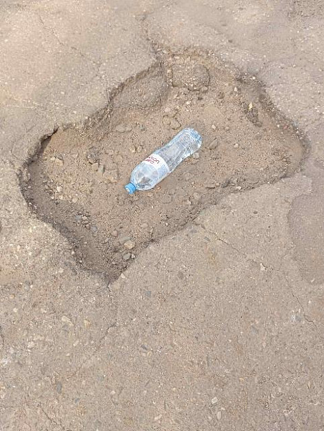 В разбитой дороге можно спрятать бутылку с водой